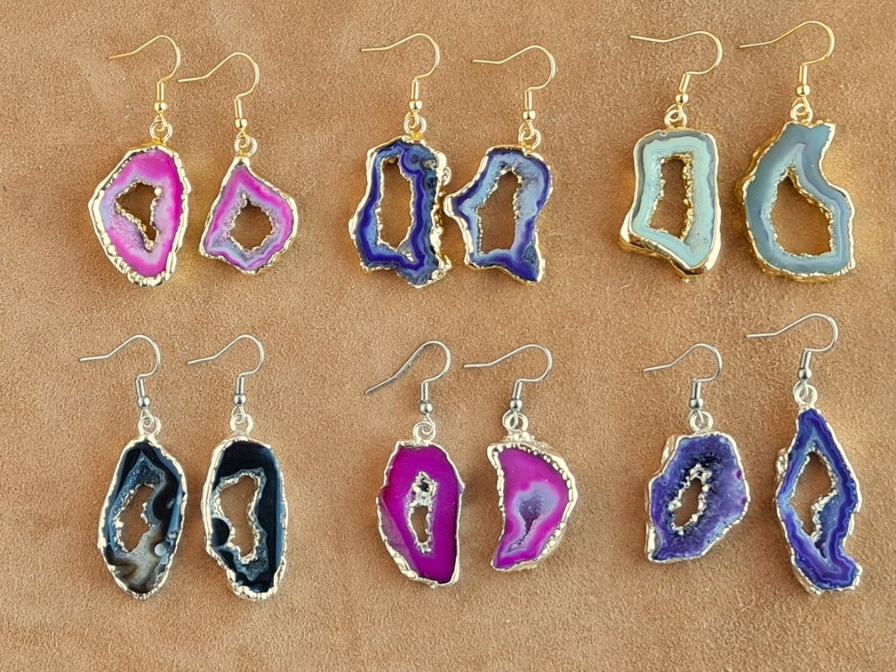 Natural Stone Copper Earrings –  Gold & Silver Plated E-401