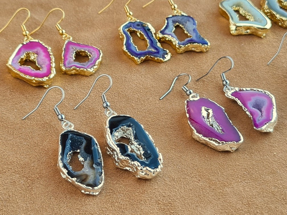 Natural Stone Copper Earrings –  Gold & Silver Plated E-401