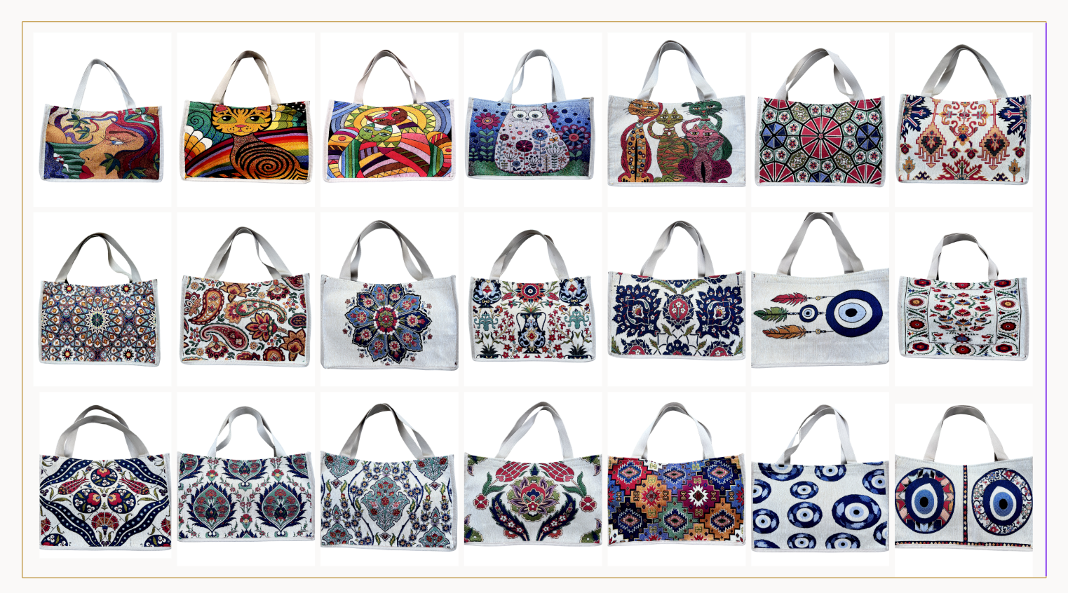 Woven Tapestry Tote Bag | Assorted Designs | 13" Cotton Everyday Shopping Bag | Hook & Loop Closure