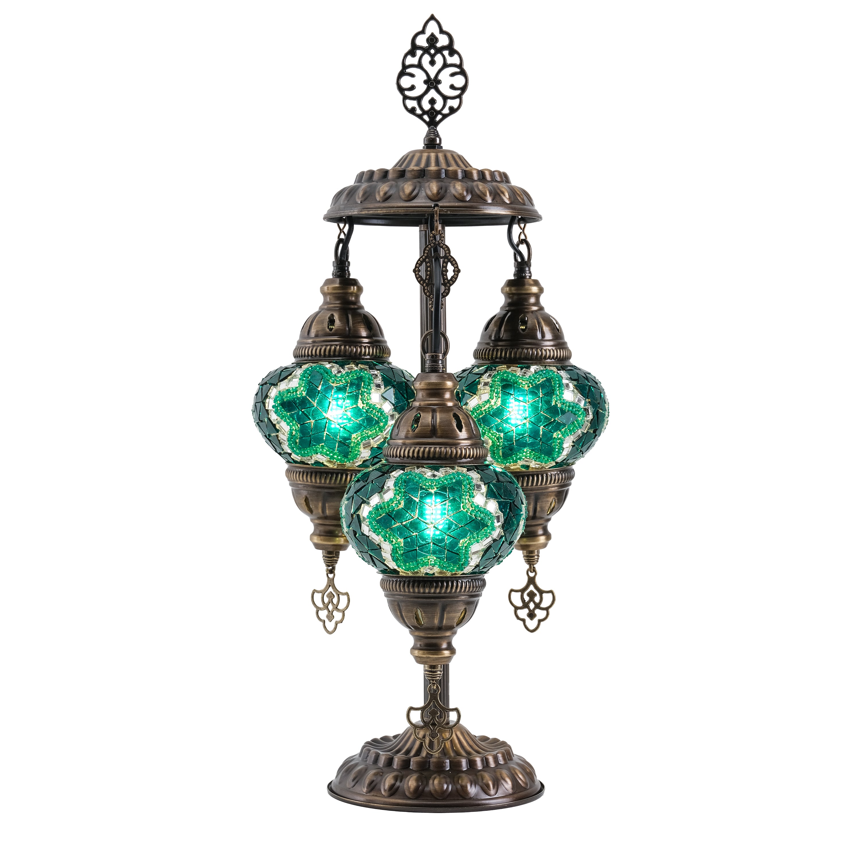 3-Globe Turkish Mosaic Table Lamp (Green)