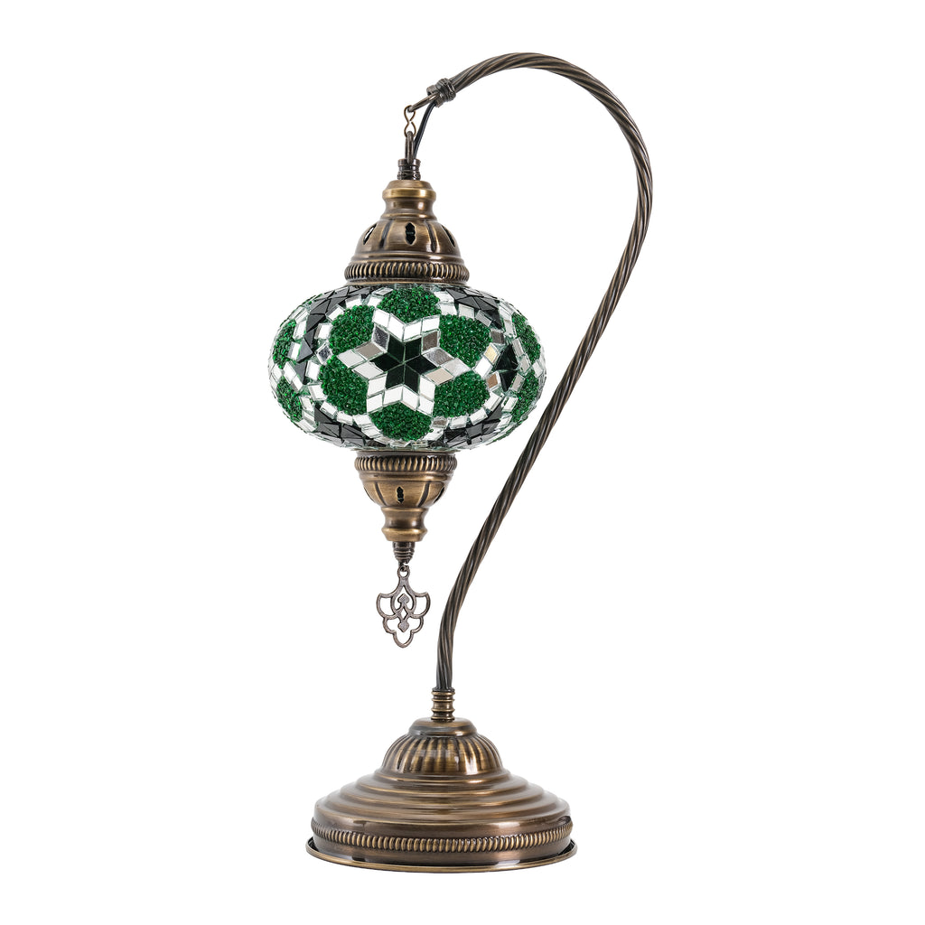 Mozaist Handmade Turkish Mosaic Swan Table Lamp Green