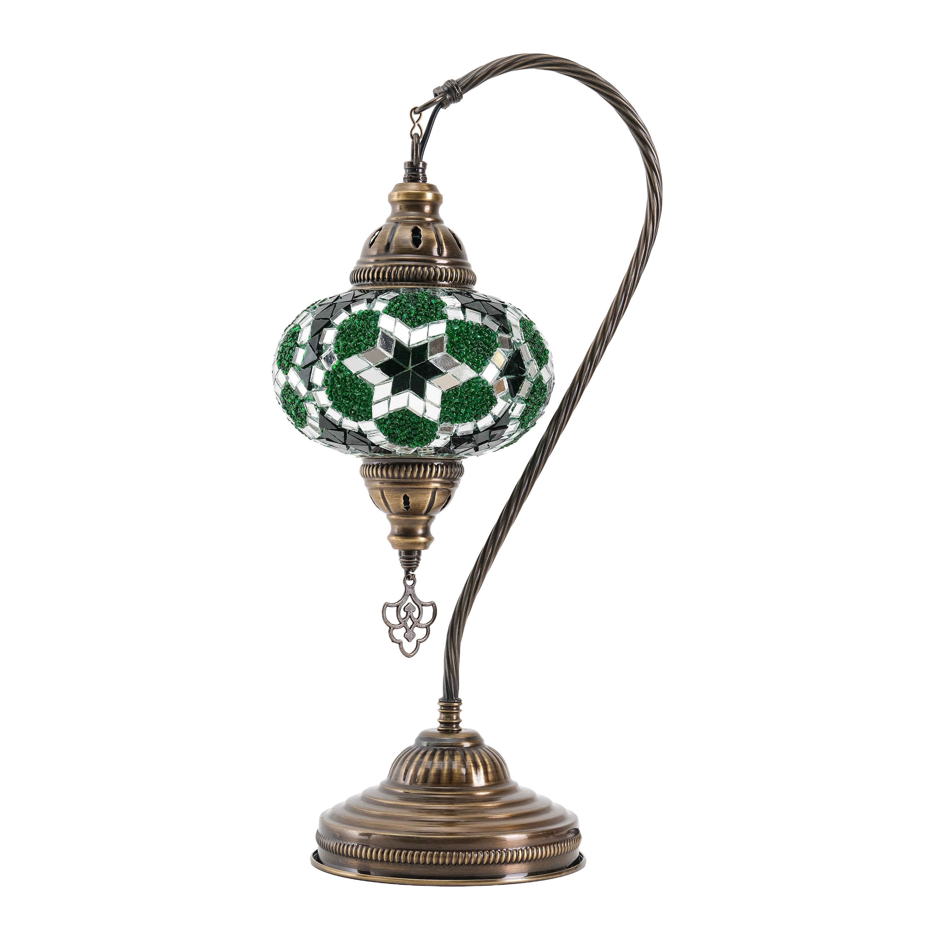Mozaist Handmade Turkish Mosaic Swan Table Lamp Green