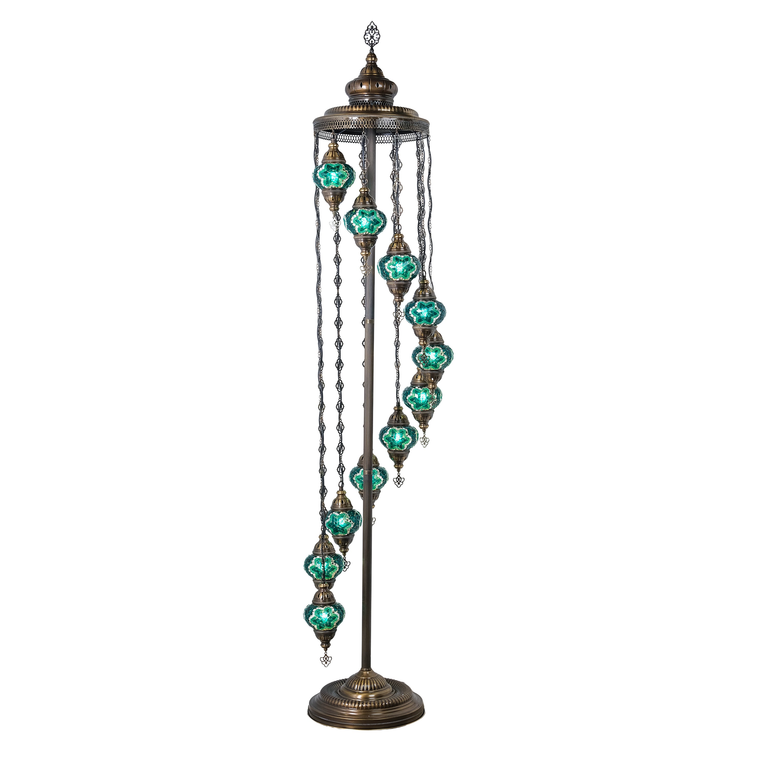 11-Globe Turkish Mosaic Floor Lamp (Green)