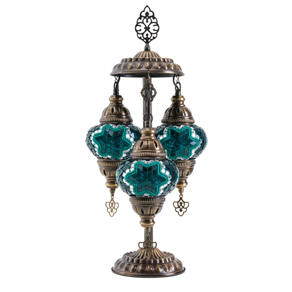 3-Globe Turkish Mosaic Table Lamp (Green)