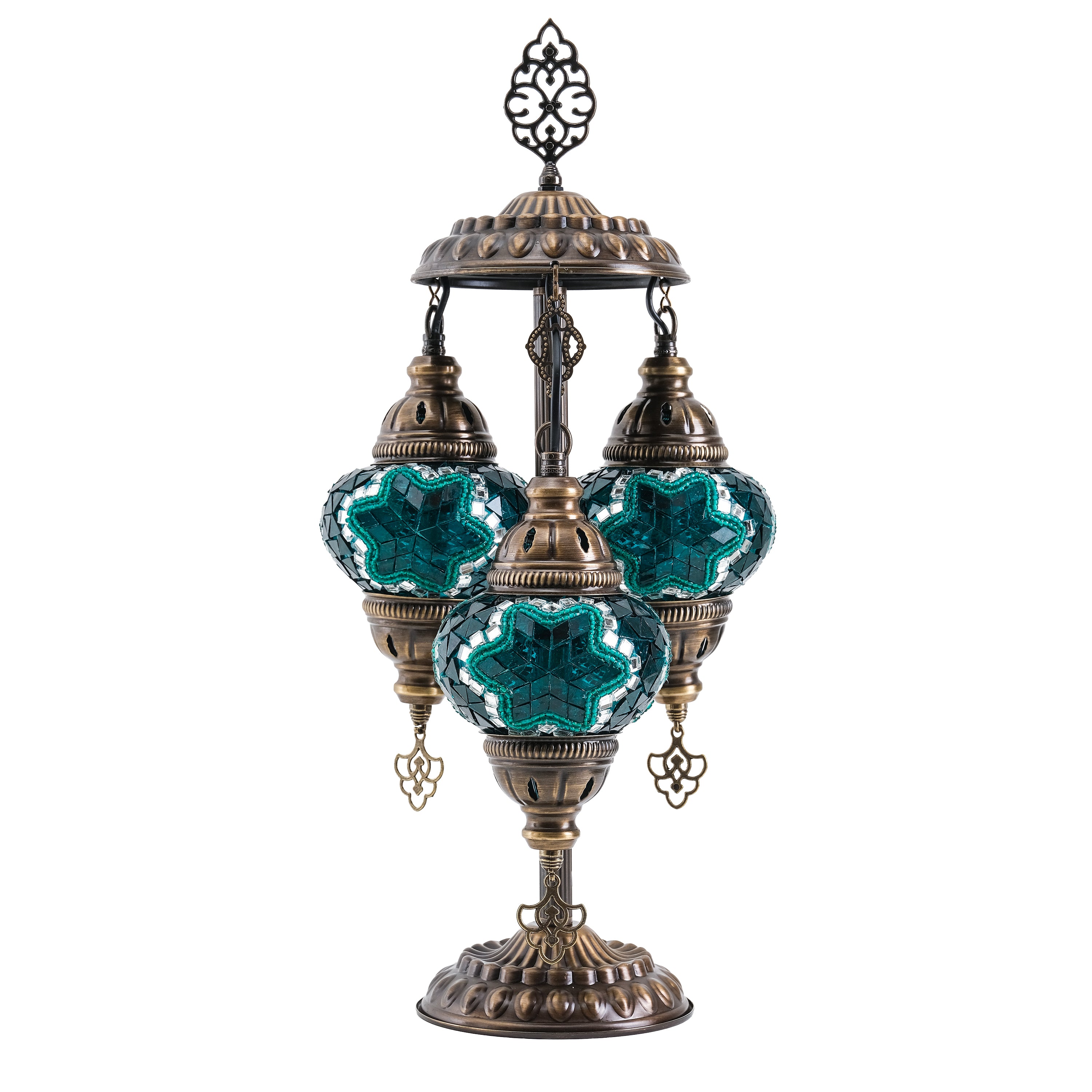 3-Globe Turkish Mosaic Table Lamp (Green)