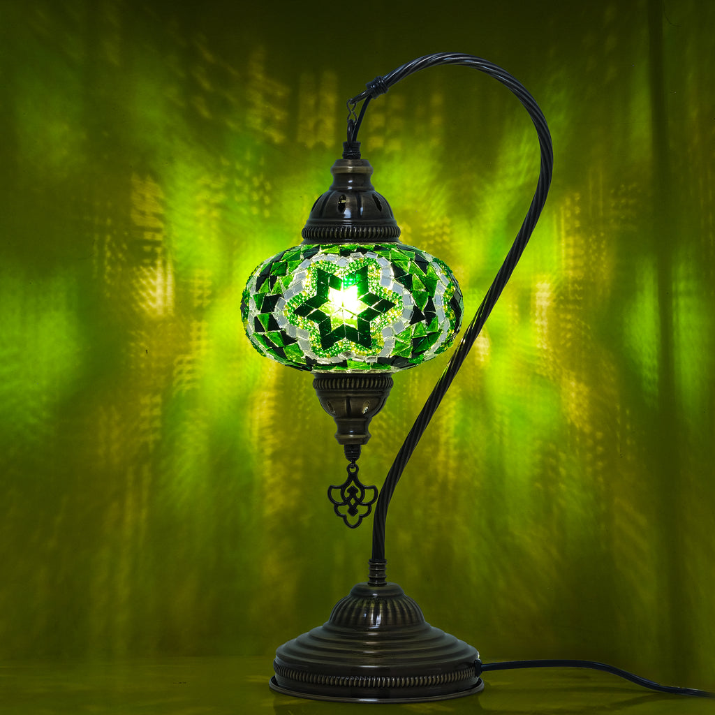 Mozaist Handmade Turkish Mosaic Swan Table Lamp Green