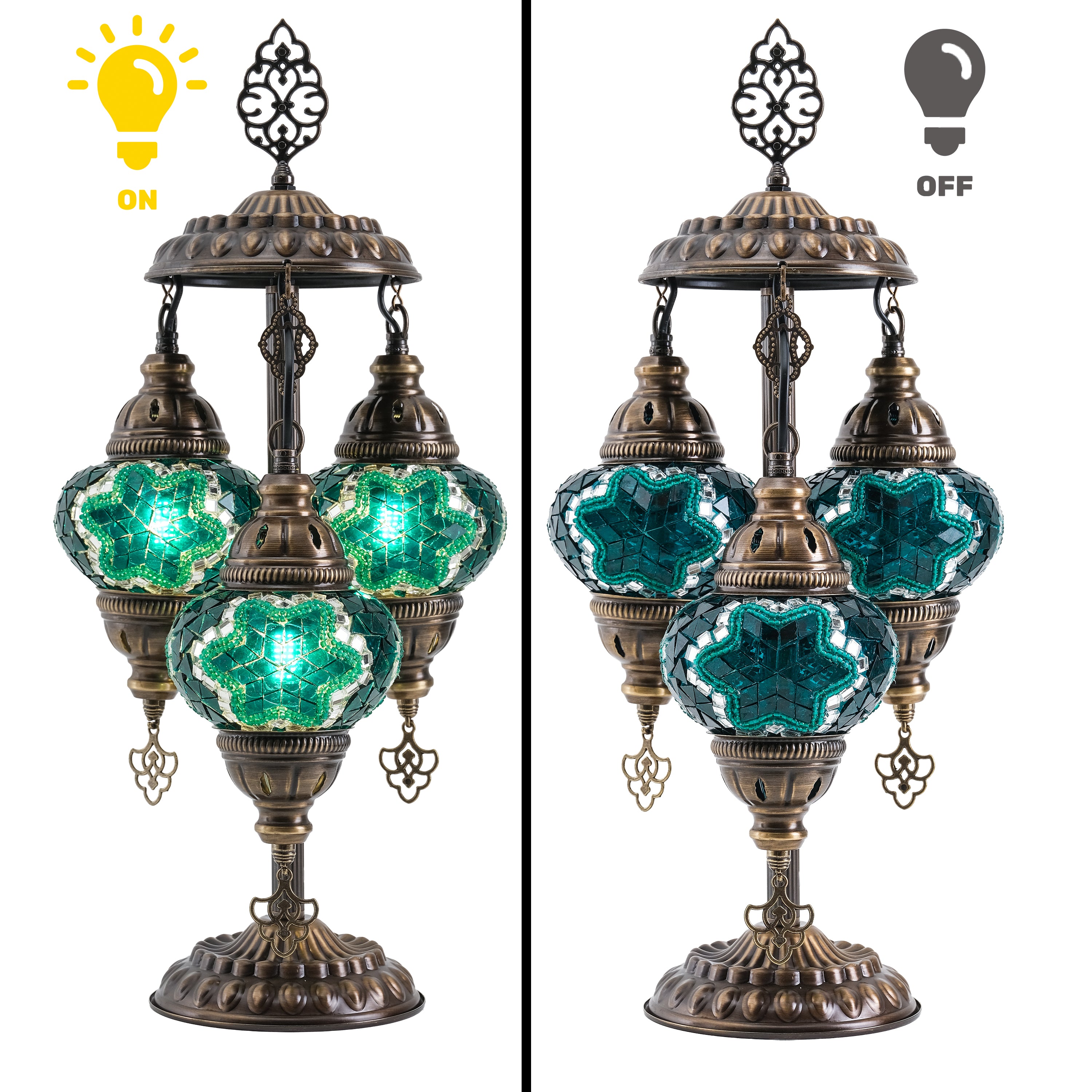 3-Globe Turkish Mosaic Table Lamp (Green)