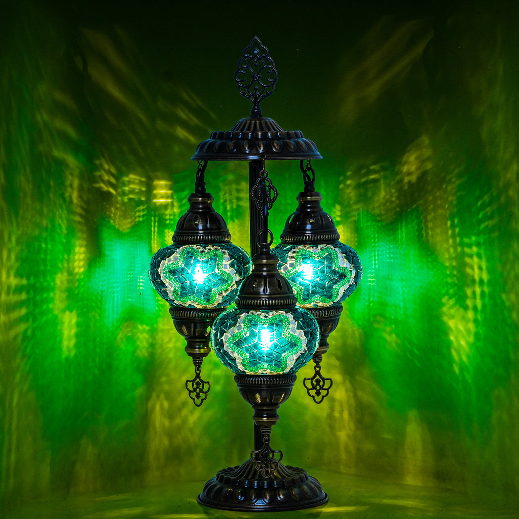 3-Globe Turkish Mosaic Table Lamp (Green)