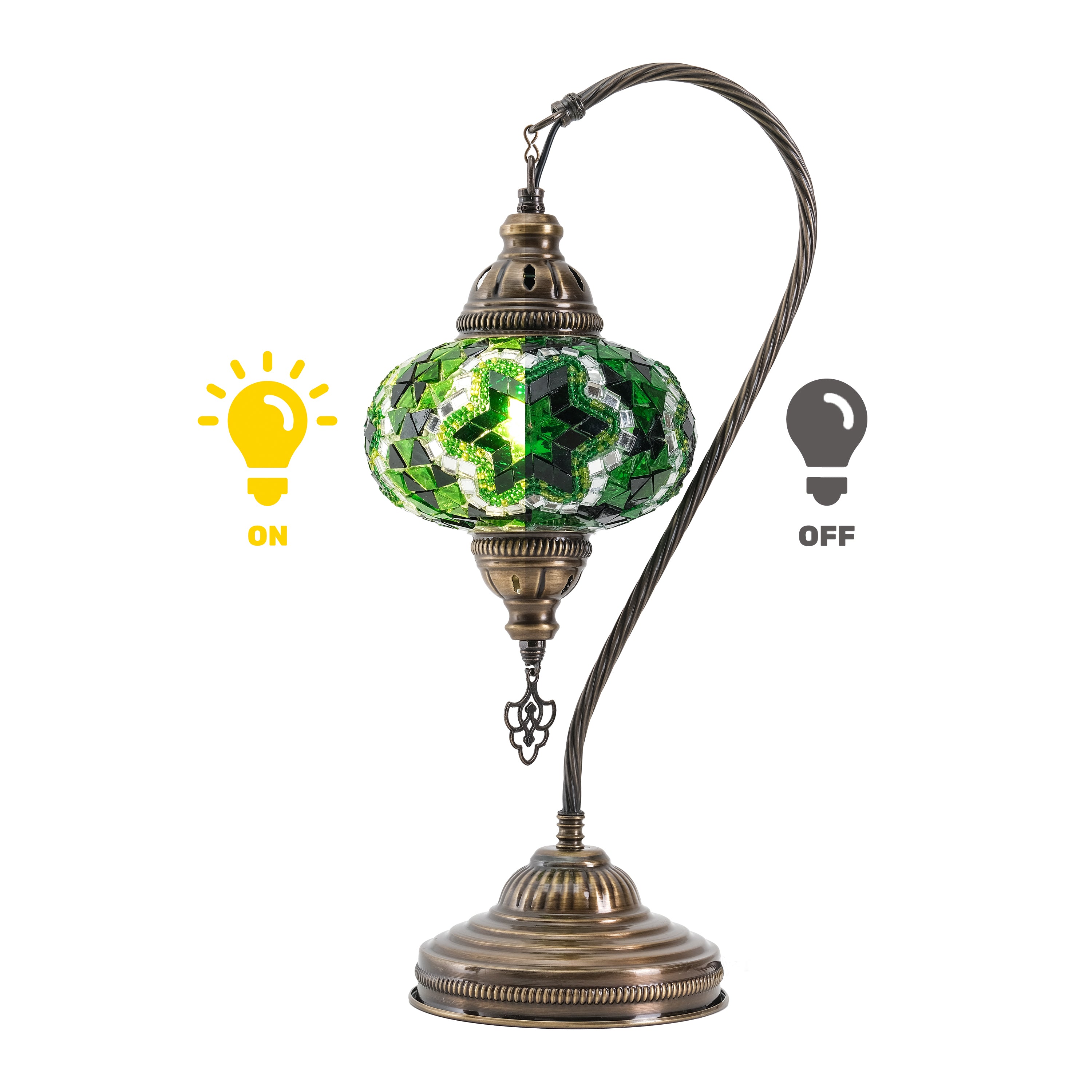 Mozaist Handmade Turkish Mosaic Swan Table Lamp Green