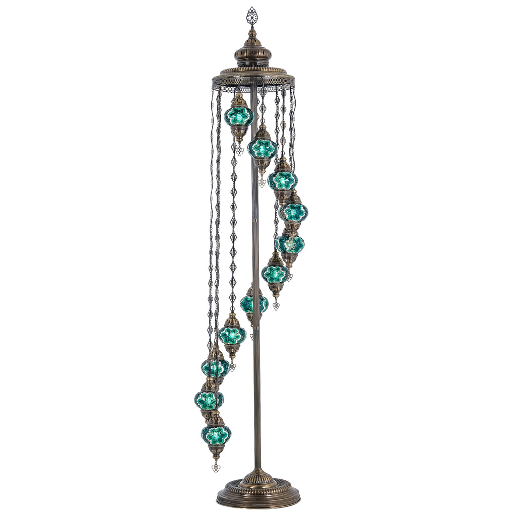 11-Globe Turkish Mosaic Floor Lamp (Green)