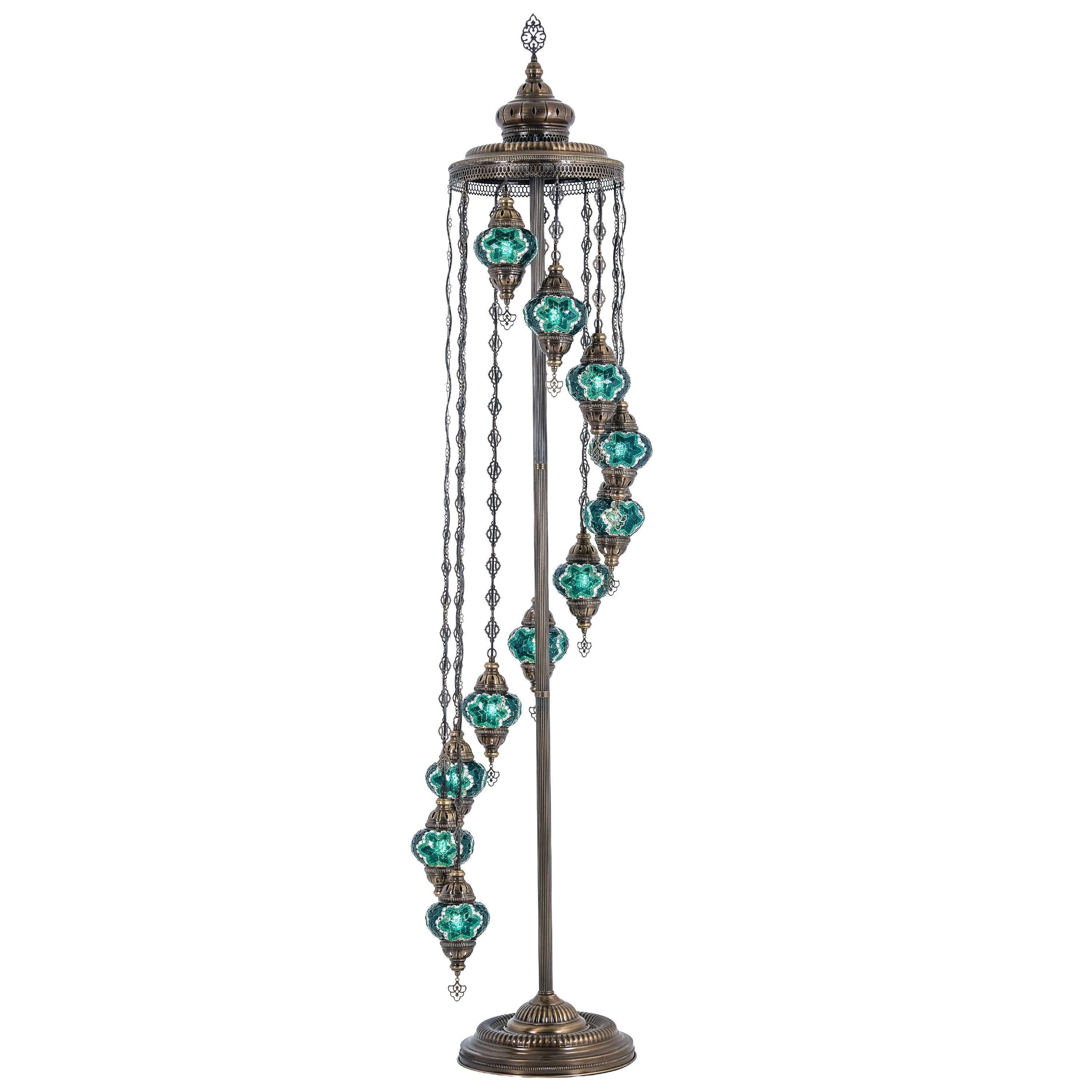 11-Globe Turkish Mosaic Floor Lamp (Green)