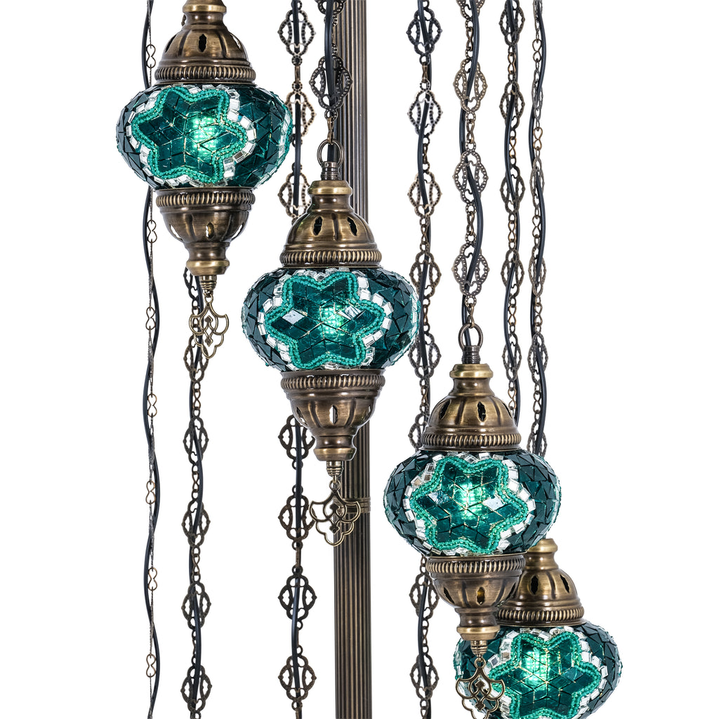 11-Globe Turkish Mosaic Floor Lamp (Green)