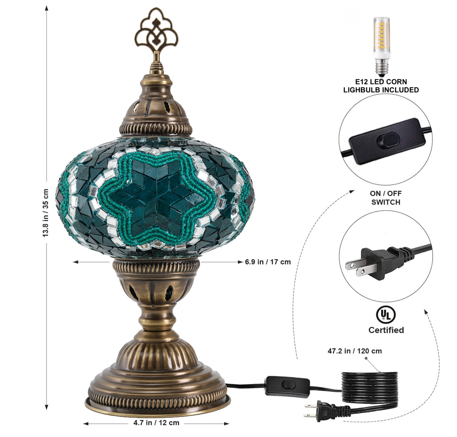 Mozaist Turkish Mosaic Table Lamp Emerald Green