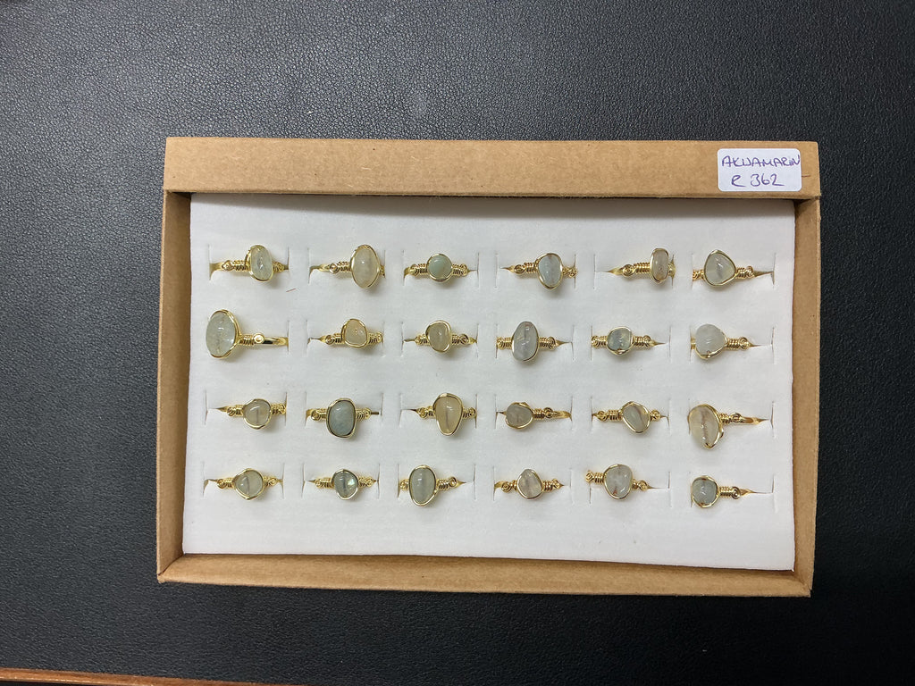 Handcrafted Aqua Marine Ring Collection – Copper metarial Gold-Polish Silver and Matte Silver Plated Copper R-362