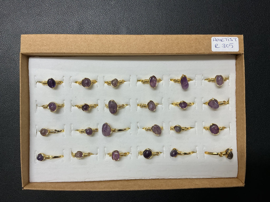 Handcrafted Amethyst Stone Ring – Gold, Polish Silver & Matte Silver Plated Copper (R-305)