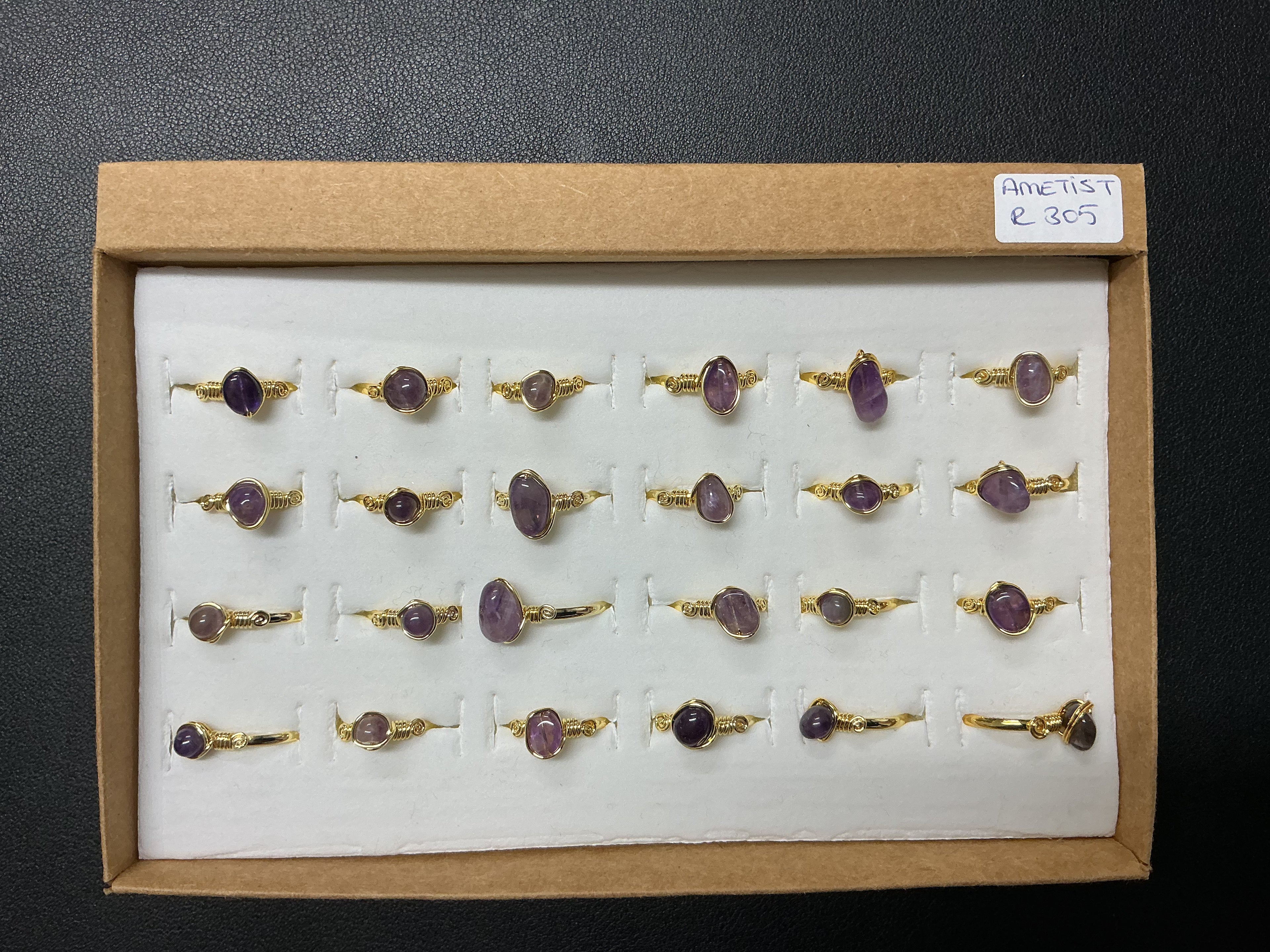 Handcrafted Amethyst Stone Ring – Gold, Polish Silver & Matte Silver Plated Copper (R-305)