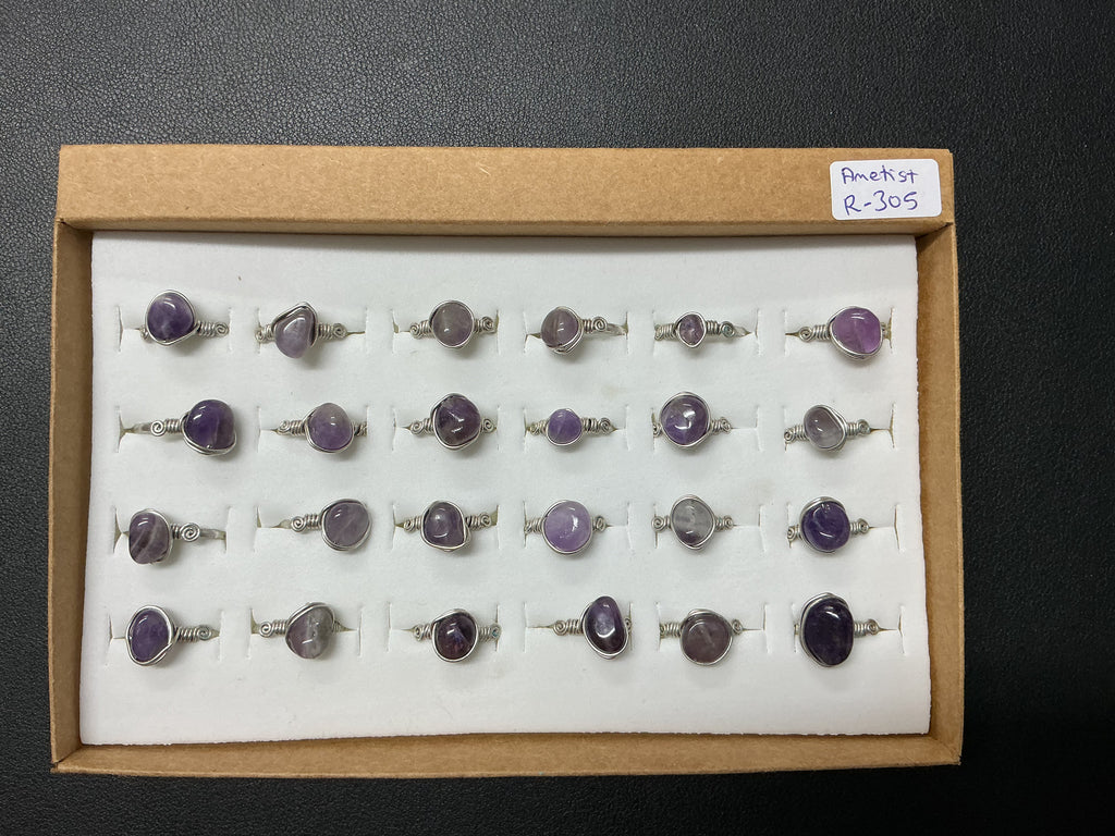 Handcrafted Amethyst Stone Ring – Gold, Polish Silver & Matte Silver Plated Copper (R-305)