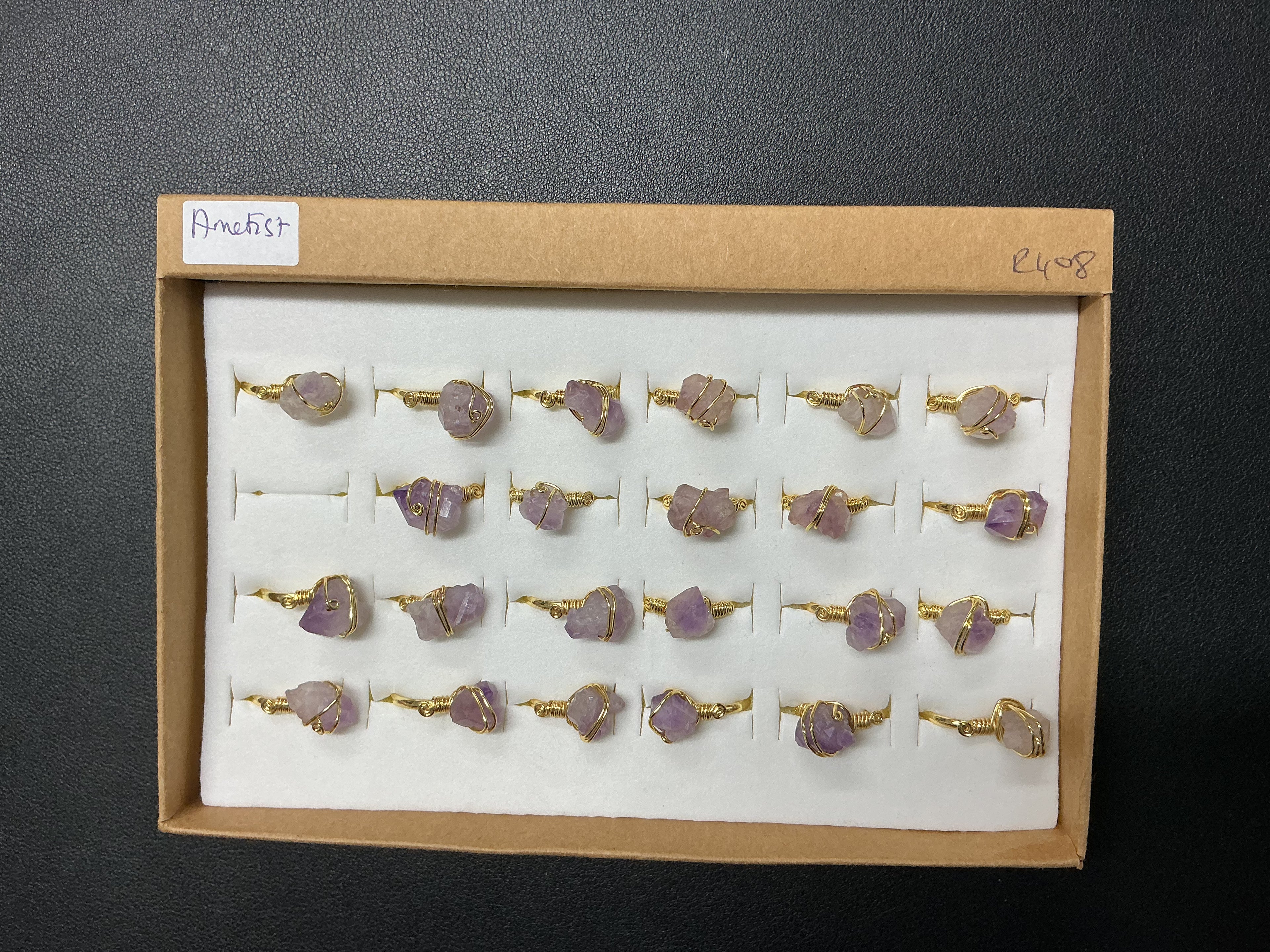 Handcrafted Amethyst Stone Ring – Gold, Polish Silver & Matte Silver Plated Copper (R-408)