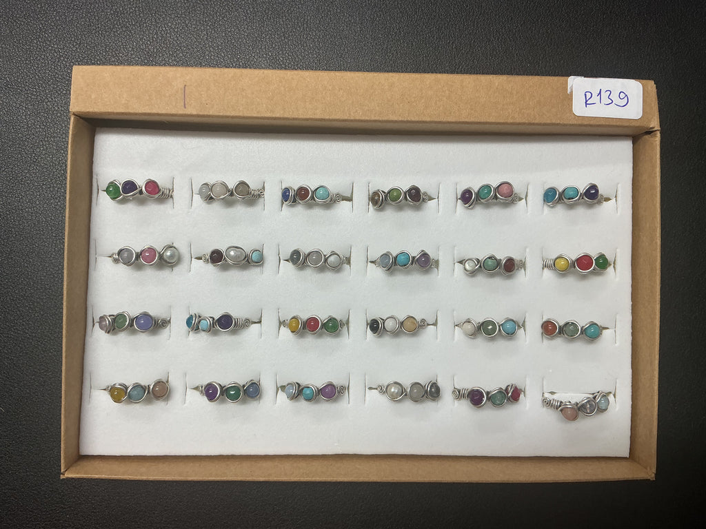 Handcrafted Naturel Mixed Stones Ring Collection – Gold- Mat Silver-Polish Silver Plated Copper (R-139)