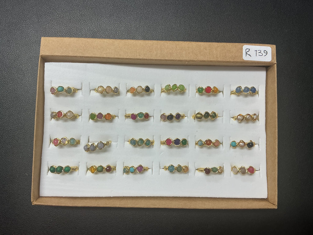 Handcrafted Naturel Mixed Stones Ring Collection – Gold- Mat Silver-Polish Silver Plated Copper (R-139)