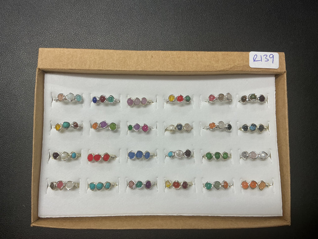 Handcrafted Naturel Mixed Stones Ring Collection – Gold- Mat Silver-Polish Silver Plated Copper (R-139)