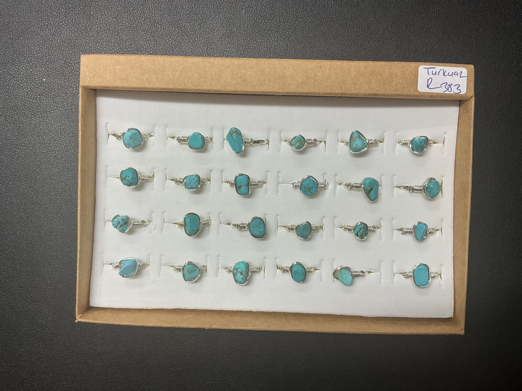 Handcrafted Natural Turquoise Stone Ring Collection – Gold - Polis Silver Matte Silver Plated Copper ( R-383 )