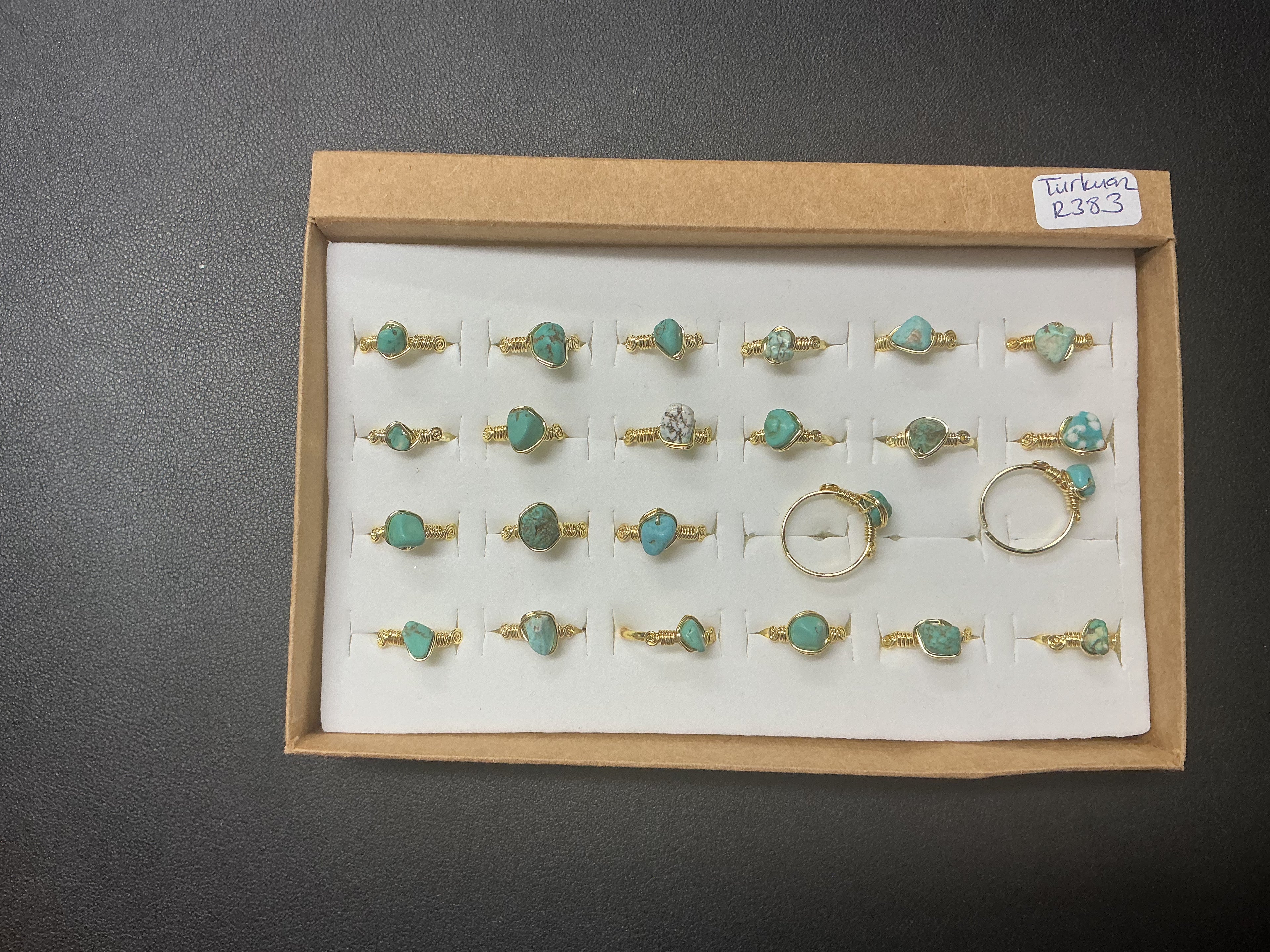 Handcrafted Natural Turquoise Stone Ring Collection – Gold - Polis Silver Matte Silver Plated Copper ( R-383 )