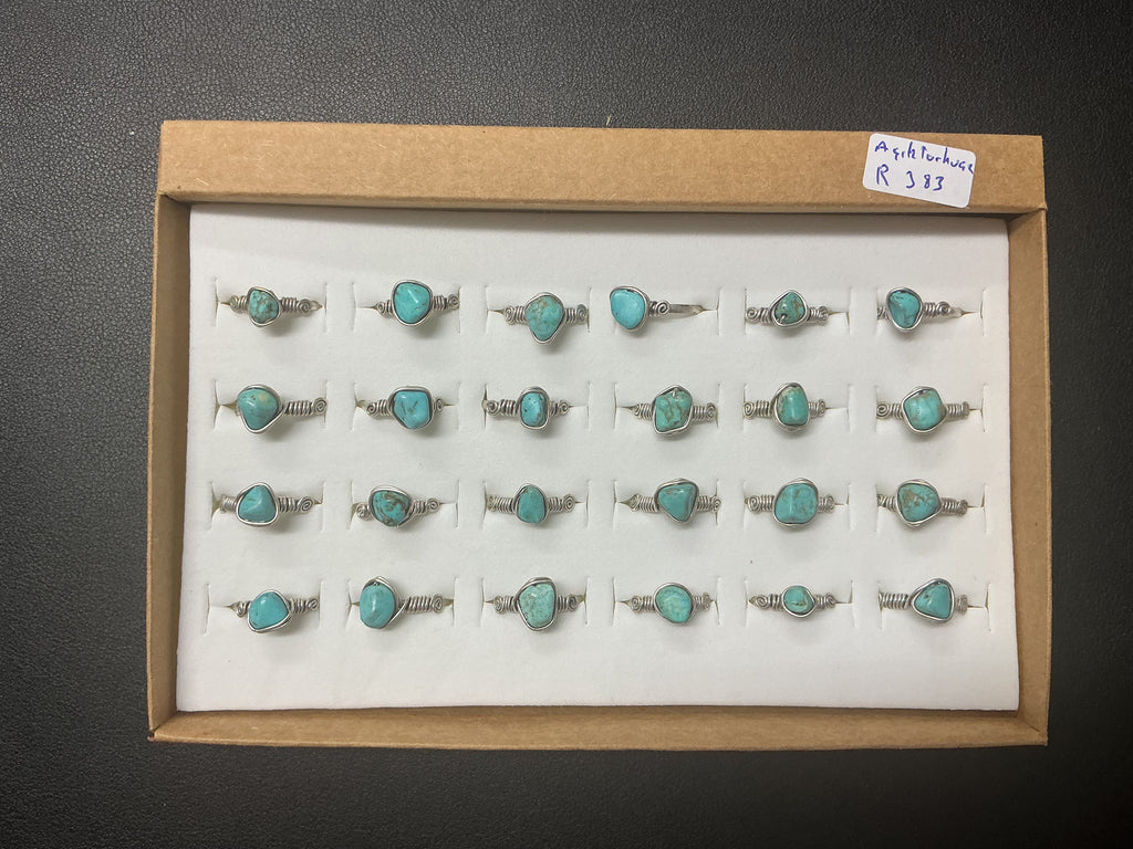 Handcrafted Natural Turquoise Stone Ring Collection – Gold - Polis Silver Matte Silver Plated Copper ( R-383 )
