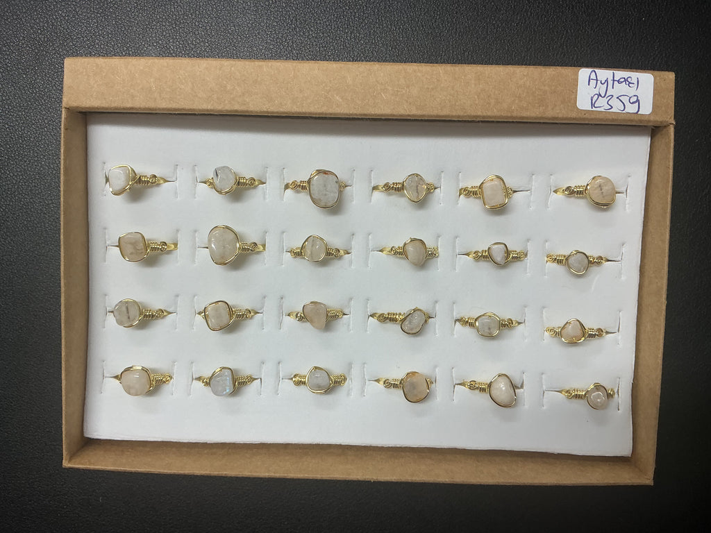Handcrafted Natural Moon Stone Ring Collection – Gold - Silver Plated Copper (R-359)