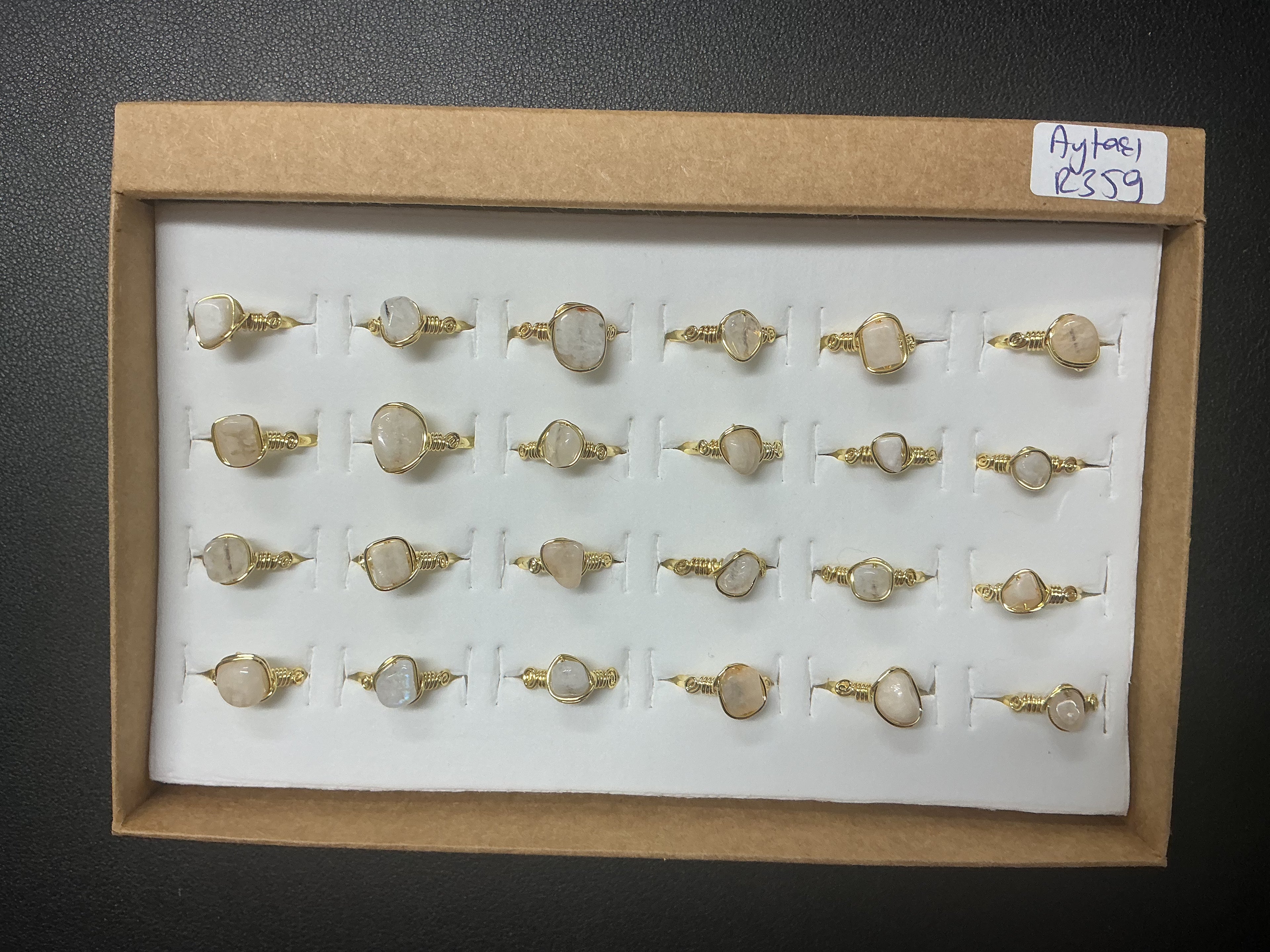 Handcrafted Natural Moon Stone Ring Collection – Gold - Silver Plated Copper (R-359)