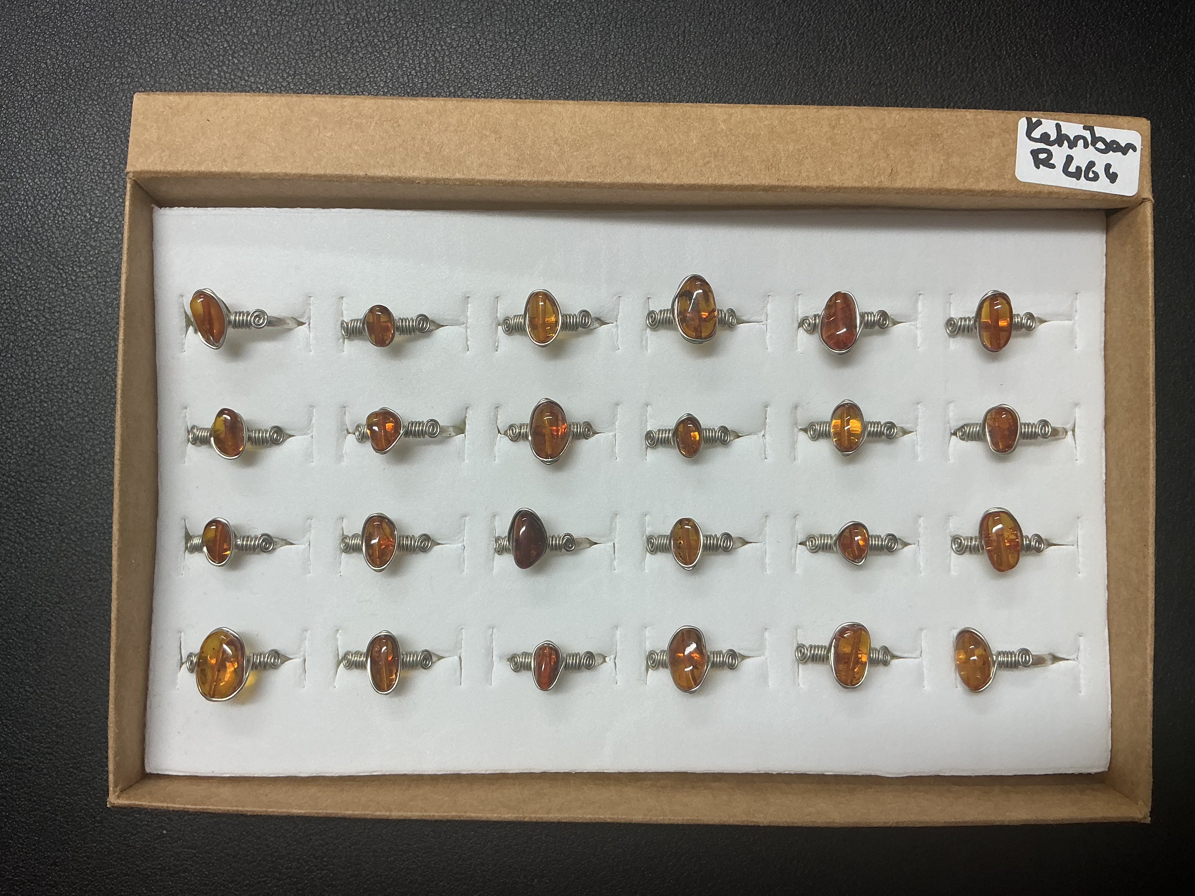 Natural Amber Stone Ring Collection – Gold - Silver Plated Copper (R-464)