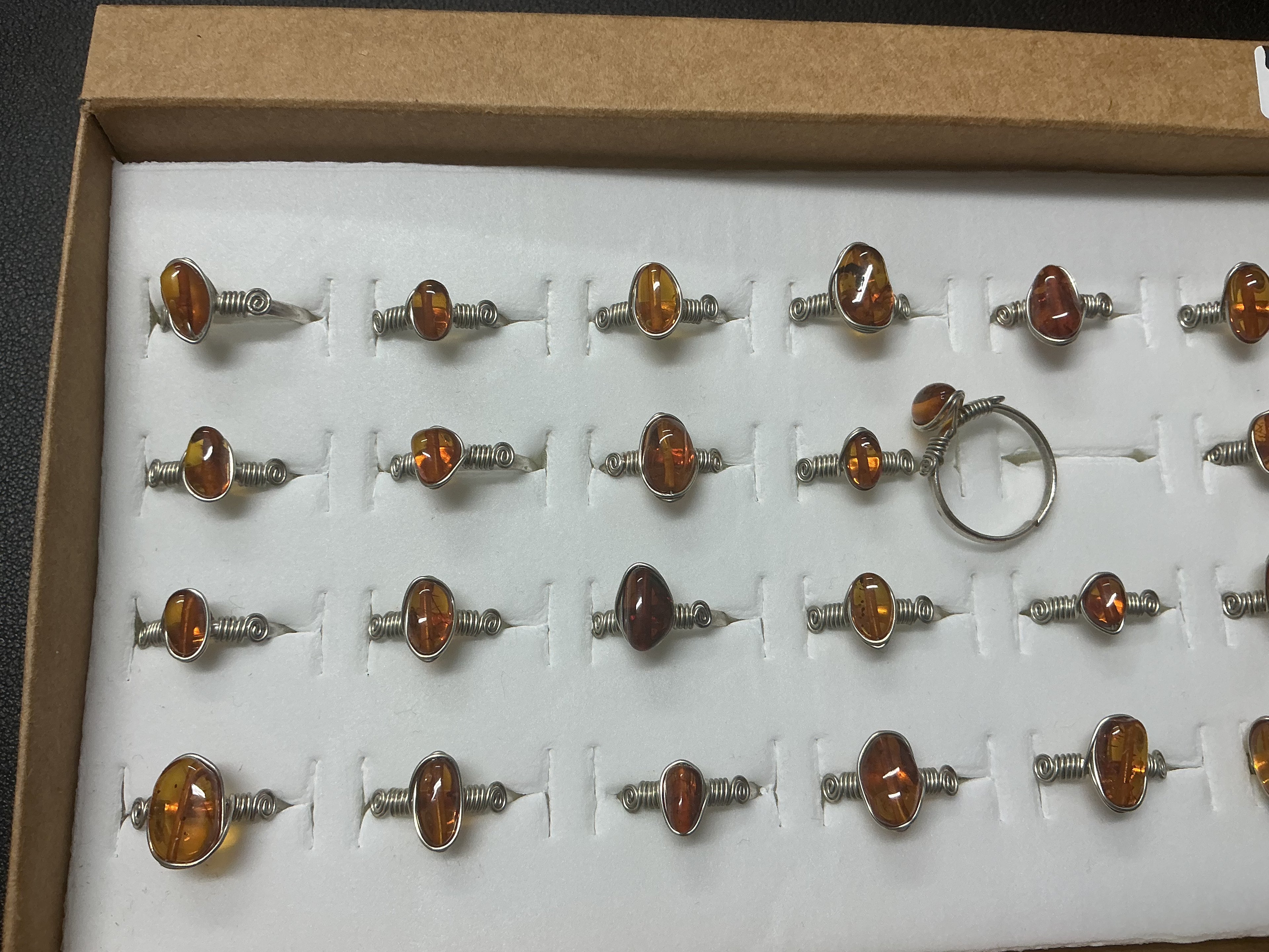 Natural Amber Stone Ring Collection – Gold - Silver Plated Copper (R-464)