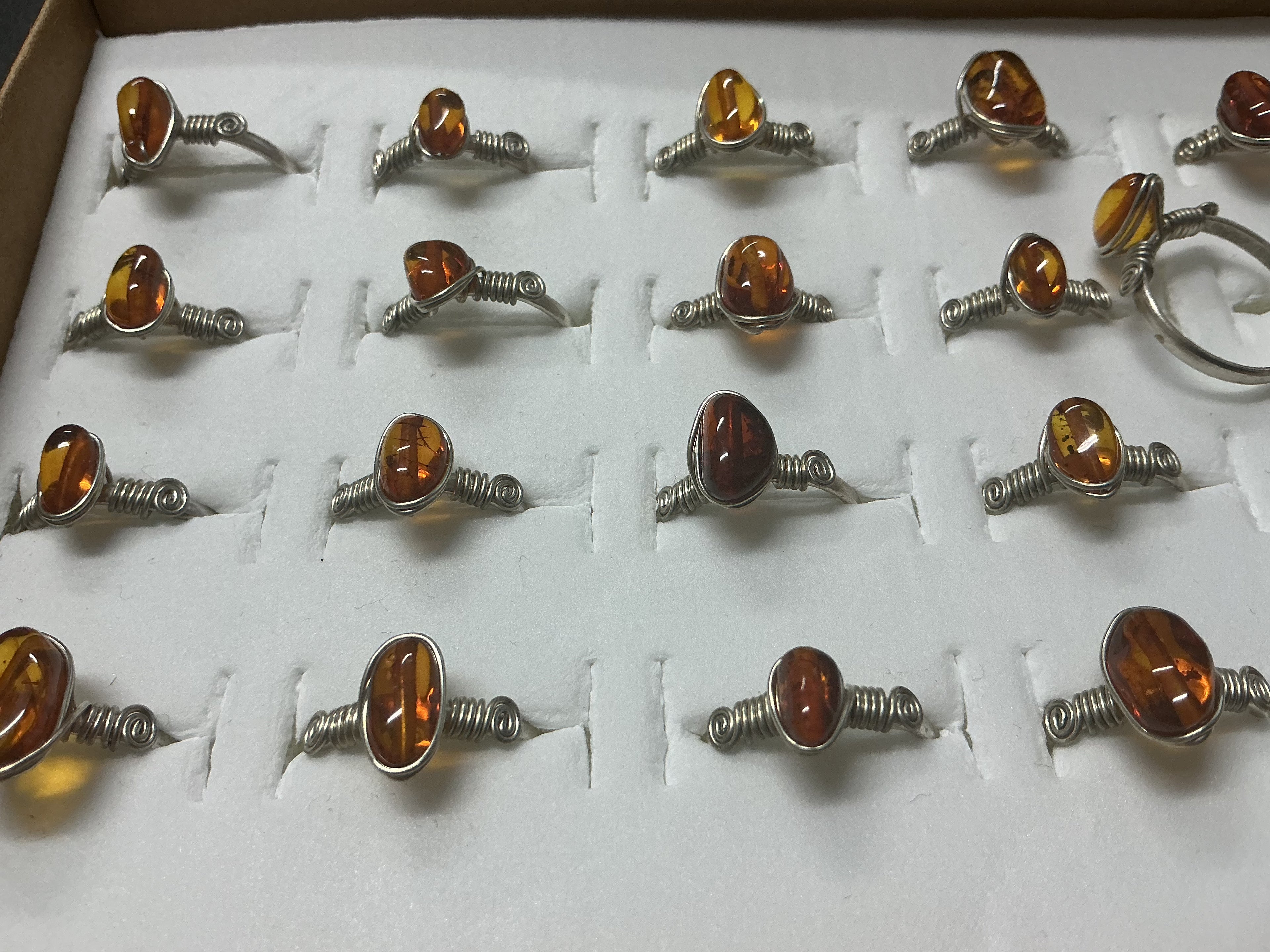 Natural Amber Stone Ring Collection – Gold - Silver Plated Copper (R-464)