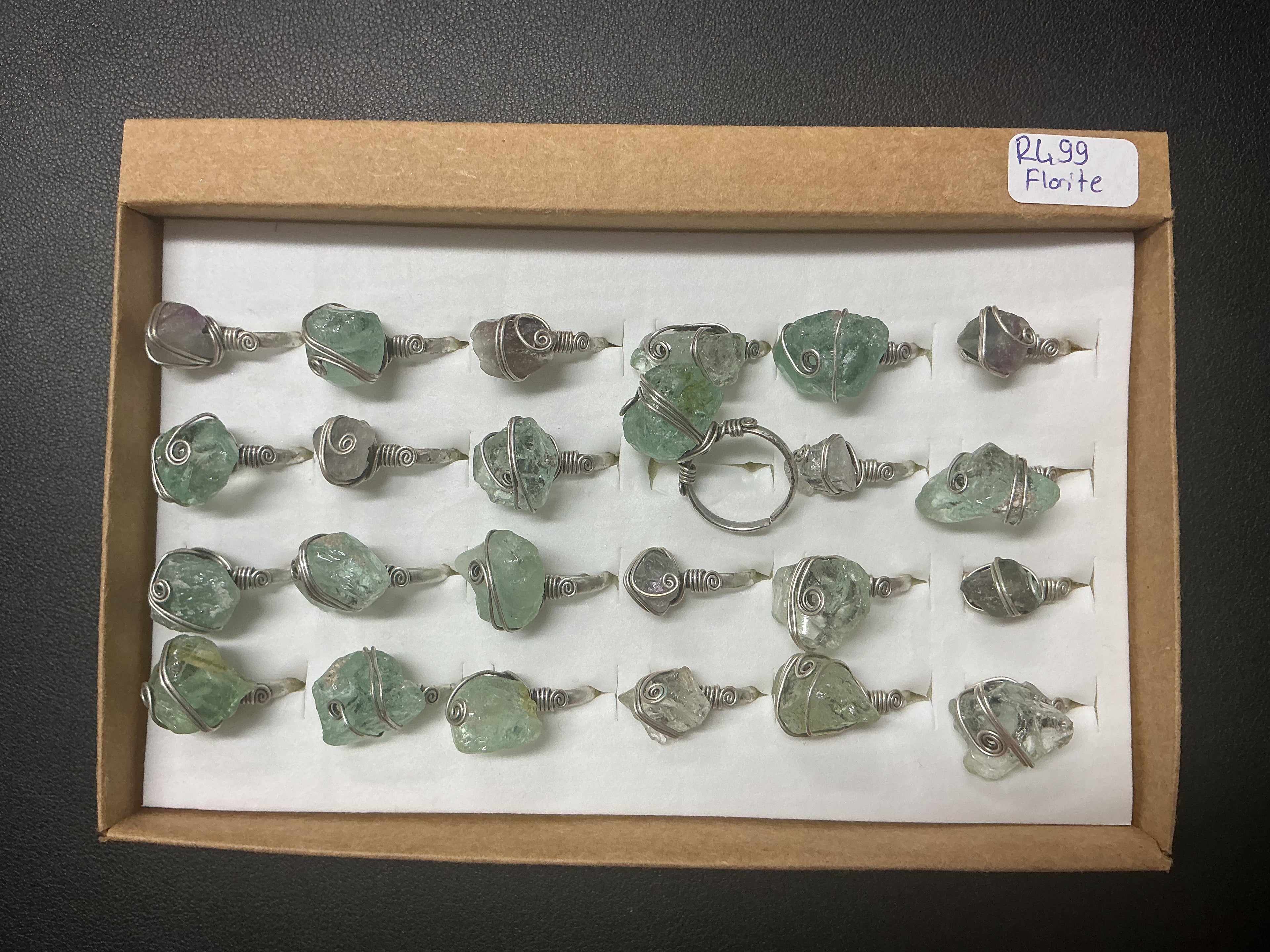 Natural FLUORiTE Stone Ring Collection – Gold- Mat Silver-Polish Silver Plated Copper (R-499)