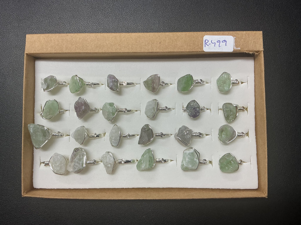 Natural FLUORiTE Stone Ring Collection – Gold- Mat Silver-Polish Silver Plated Copper (R-499)