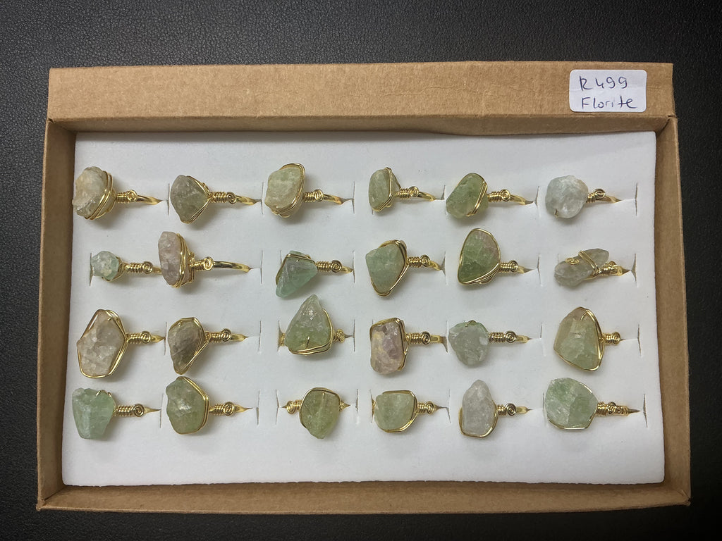 Natural FLUORiTE Stone Ring Collection – Gold- Mat Silver-Polish Silver Plated Copper (R-499)