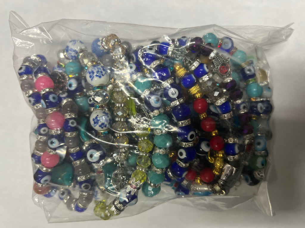 Mixed Evil Eye Bracelet Set – Handmade Glass Crystal Beaded Stretch Bracelets – Assorted Nazar Jewelry