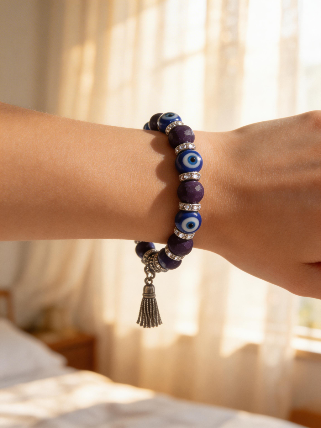 Mixed Evil Eye Bracelet Set – Handmade Glass Crystal Beaded Stretch Bracelets – Assorted Nazar Jewelry