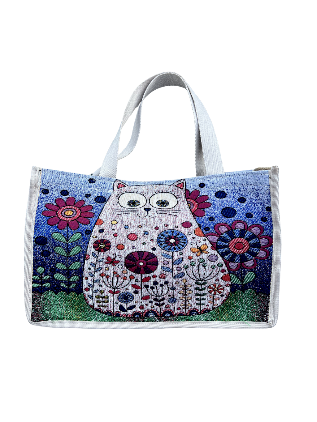 Woven Tapestry Tote Bag | Assorted Designs | 13" Cotton Everyday Shopping Bag | Hook & Loop Closure