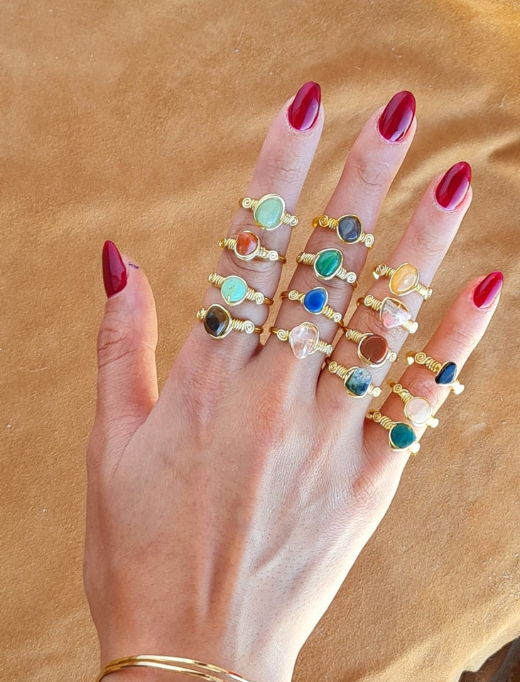 Handcrafted Natural Stone Ring Collection – Gold - Silver Plated Copper M-251