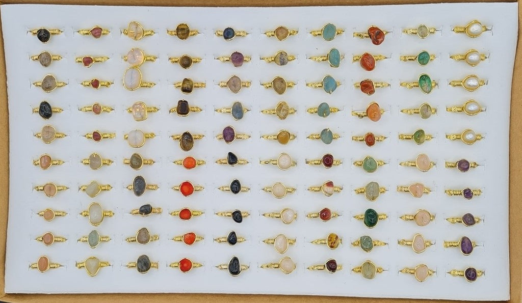 Handcrafted Natural Stone Ring Collection – Gold - Silver Plated Copper M-251