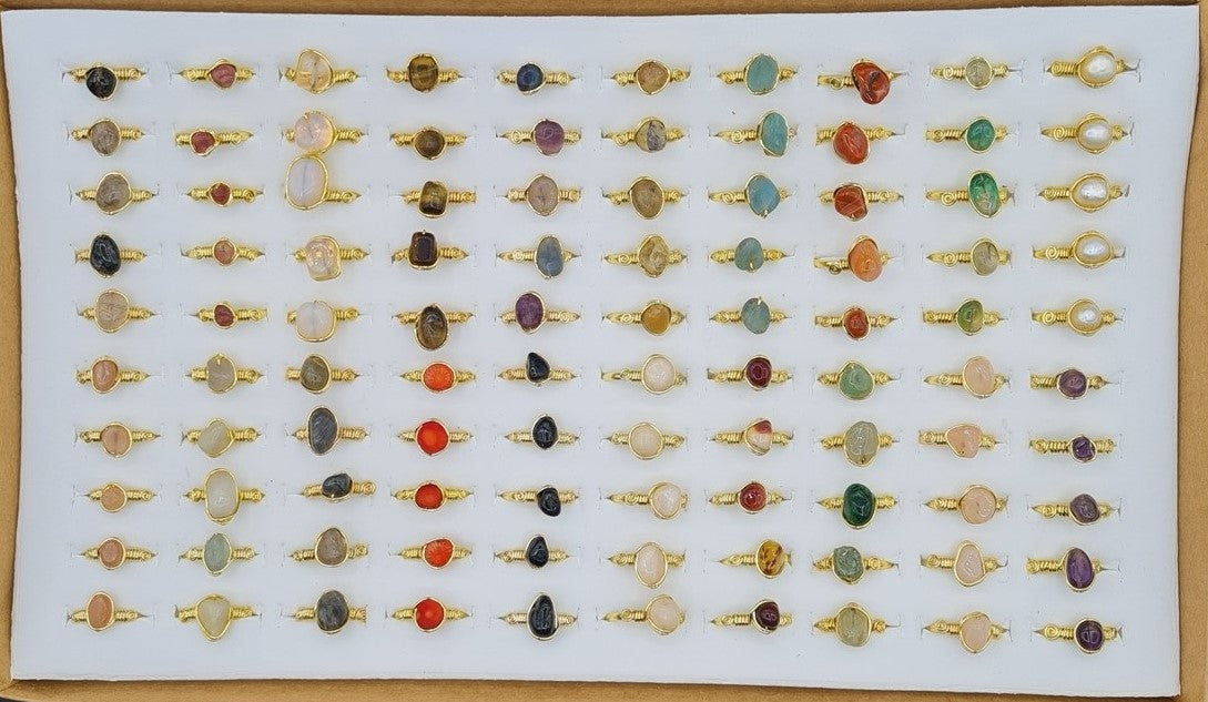 Handcrafted Natural Stone Ring Collection – Gold - Silver Plated Copper M-251