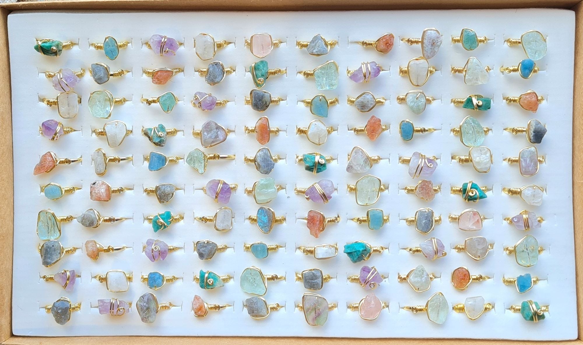 Handcrafted Natural Stone Ring Collection – Gold - Silver Plated Copper M-252