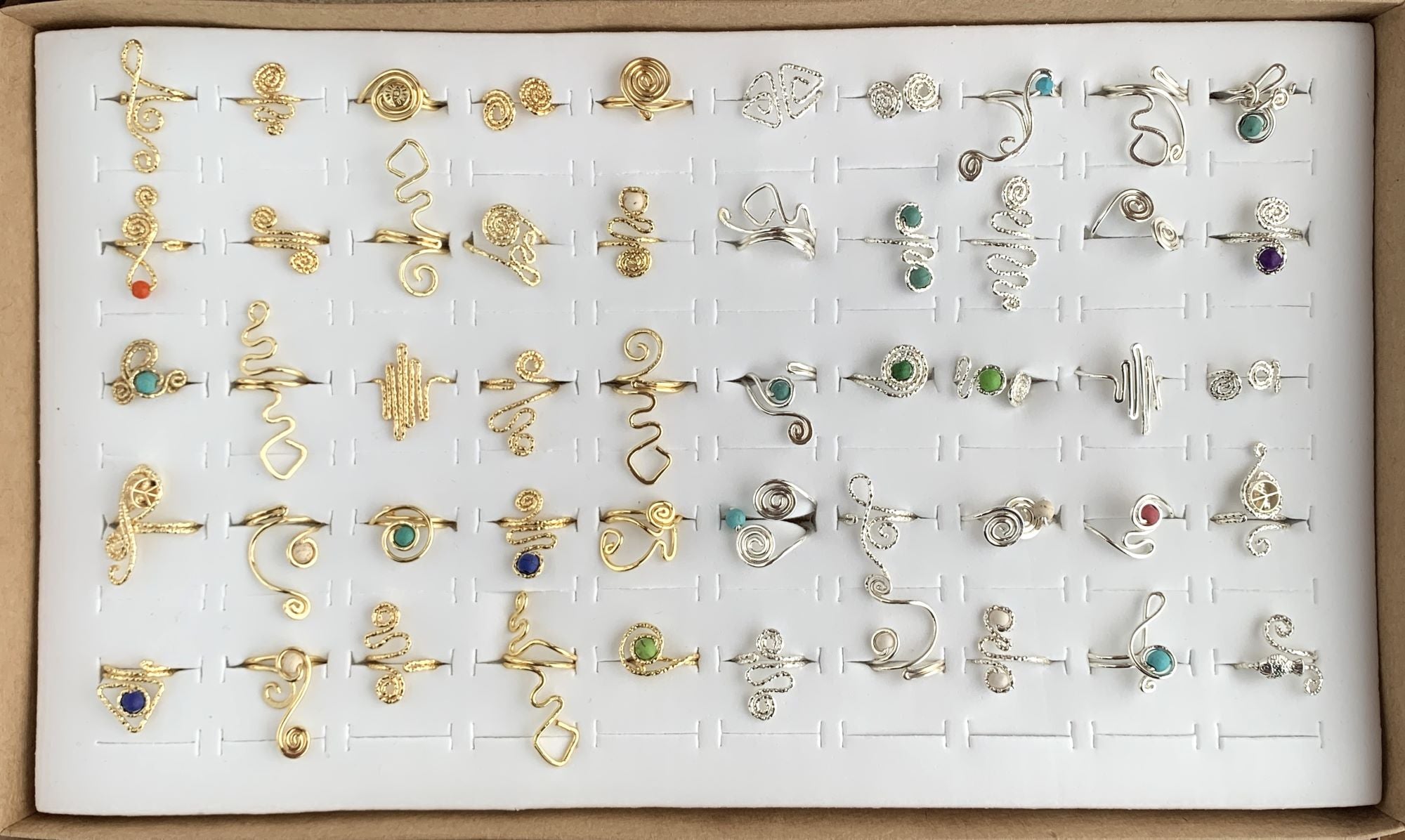 Handcrafted Natural Stone Ring Collection – Gold - Silver Plated Copper M-256