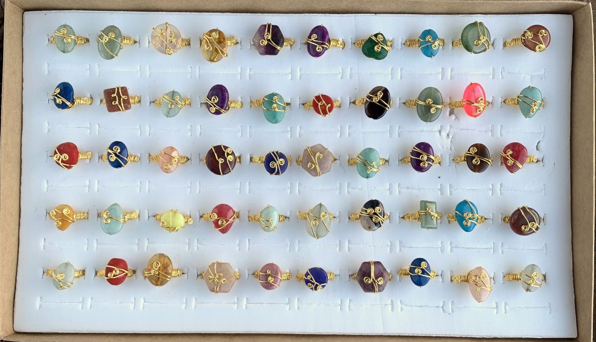 Handcrafted Natural Stone Ring Collection – Gold - Silver Plated Copper M-269