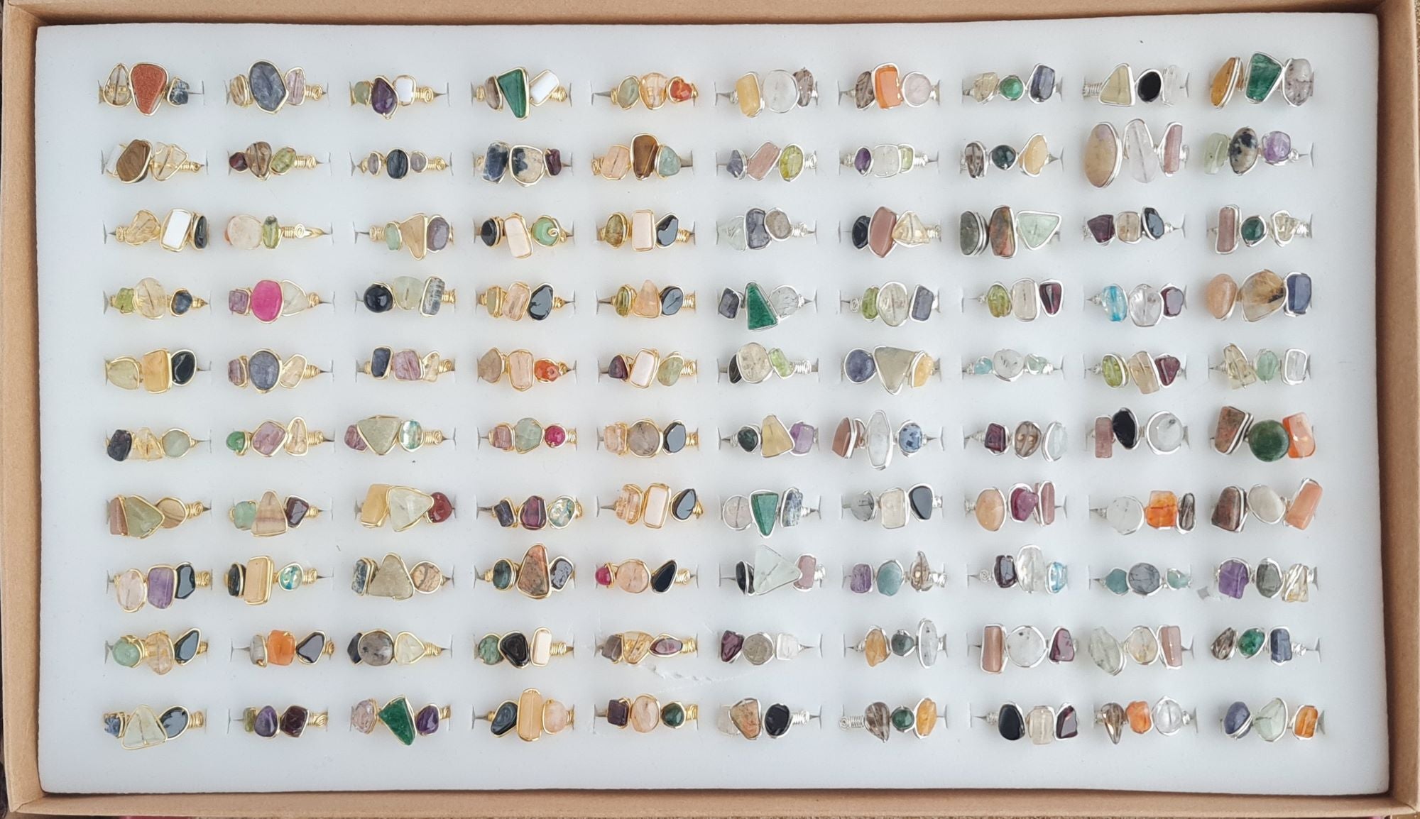 Handcrafted Natural Stone Ring Collection – Gold - Silver Plated Copper M-270