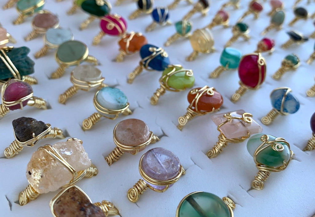 Handcrafted Natural Stone Ring Collection – Gold - Silver Plated Copper M-274