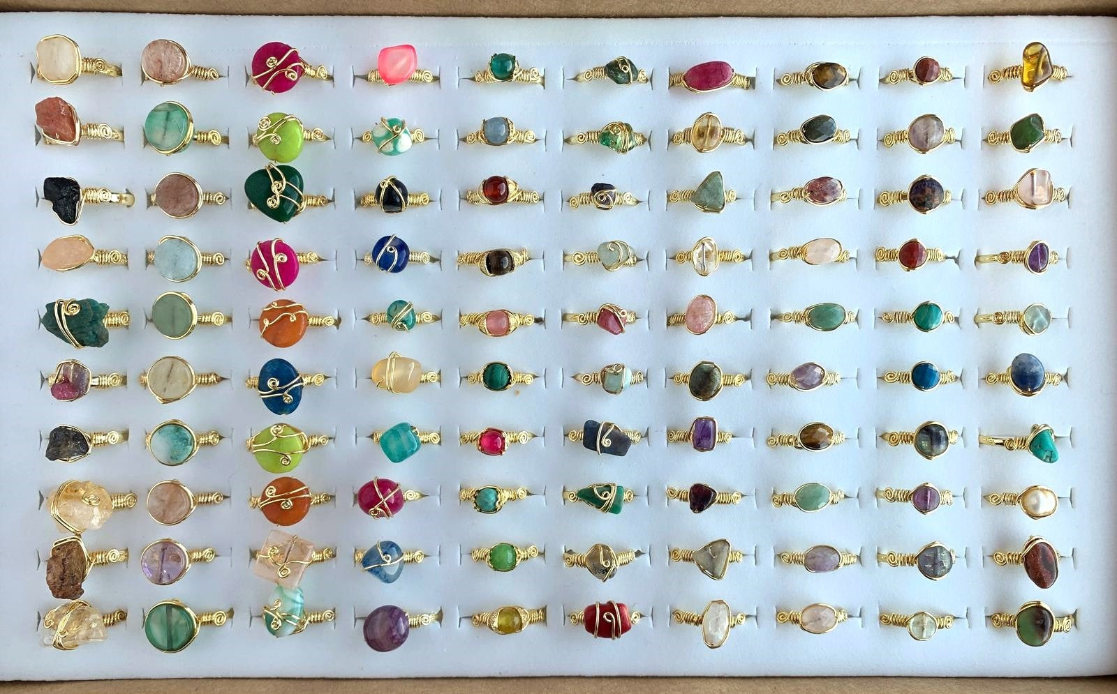 Handcrafted Natural Stone Ring Collection – Gold - Silver Plated Copper M-274