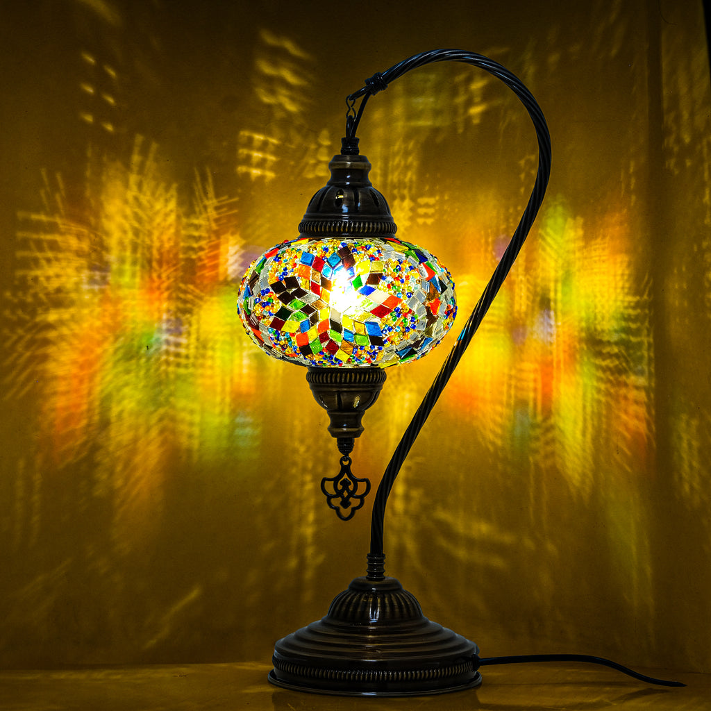 Mozaist Handmade Turkish Mosaic Swan Table Lamp Multicolor