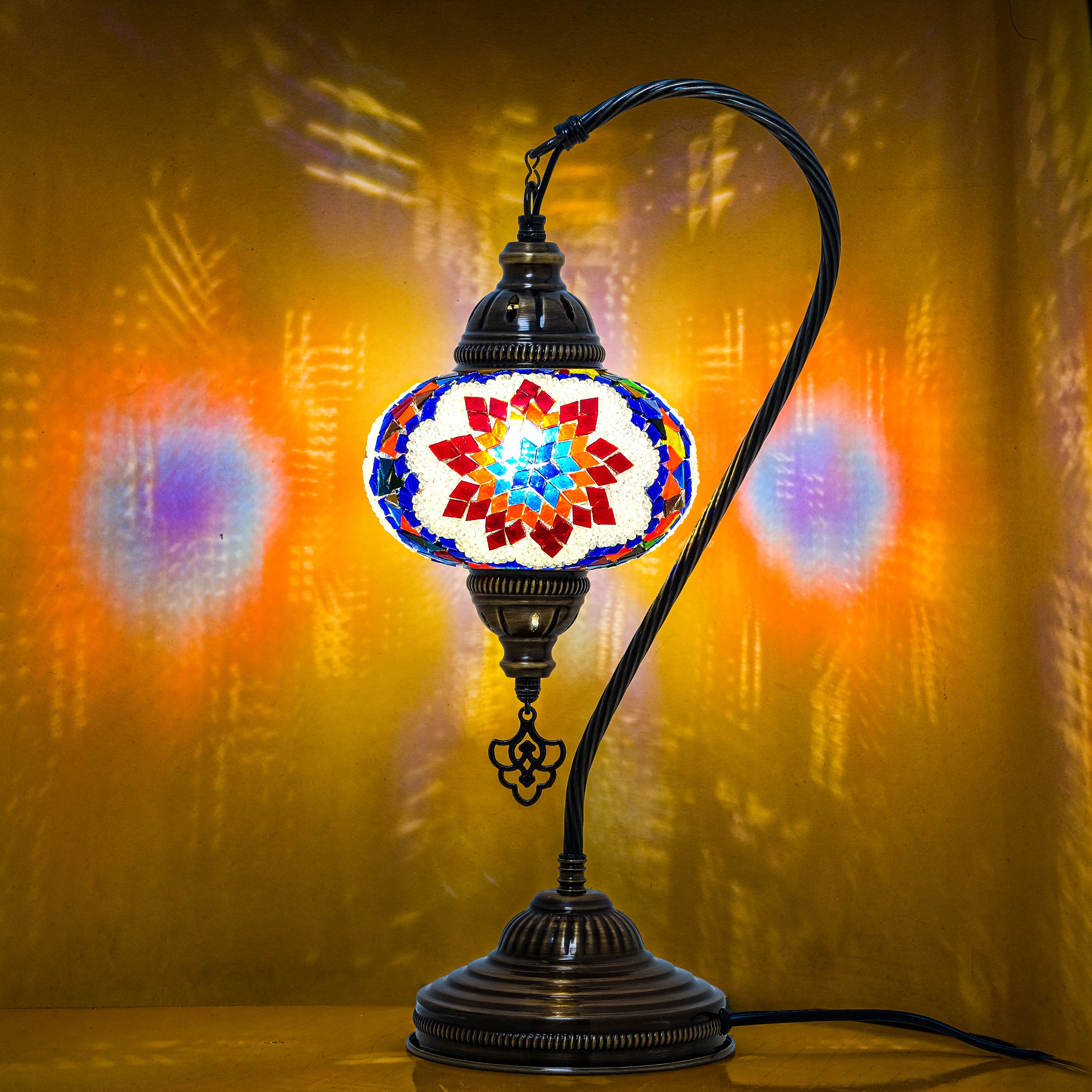 Mozaist Handmade Turkish Mosaic Swan Table Lamp Multicolor